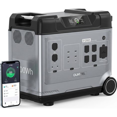 OUKITEL P5000E Pro 5120Wh 4000W Tragbare Powerstation LiFePO4, Generator mit reiner Sinuswelle, AC/DC/USB, Schnellladung, Camping
