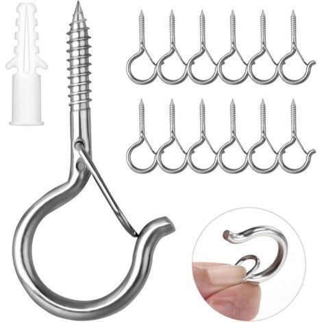 12 Pièces Crochet Inox à Visser Avec Boucle de Sécurité - Crochet de Plafond en Bois Pour Suspendre Paniers à Plantes, Mangeoires à Oiseaux, Lanternes, Tasses (1/4)