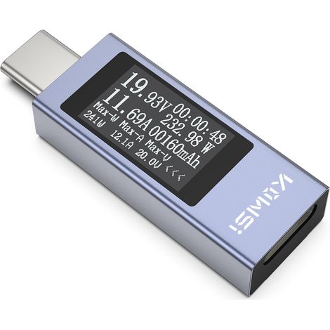 Testeur USB C de Tension de Courant 4-30V 0-12A, Multimètre Numérique LCD USB Compteur Voltmètre Ampèremètre Capacité Alimentation Chargeur Détecteur (Version améliorée) (1/5)