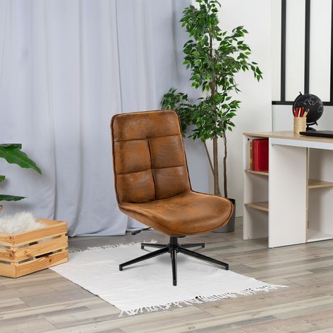 MEUBLES COSY Poltrona da ufficio lounge, senza braccioli, rivestimento in tessuto marrone, regolabile, girevole, gambe in acciaio stile vintage (1/5)