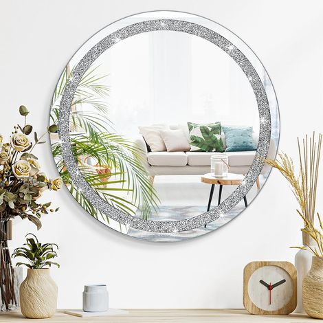 Diamant cassé Miroir Mural Cristal Rond Suspendu Miroir Mur décoration 50x50cm Salon Miroir sans Cadre Salle de Bains Chambre Couloir Mur décoration (1/5)
