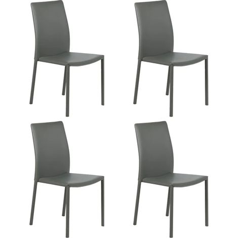 Lot de 4 chaises empilables en simili gris et 4 pieds en acier - LUFY (1/5)