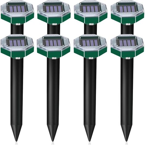 Anti Taupe Solaire Vibration et Ultrasons 8 Pièces,Repulsif Taupe Ultrason Solaire,Répulsif Serpent Ultrason avec IP65 Imperméable,Repousse Les Taupes et Autres Rongeurs pour Le Jardin et Extérieur