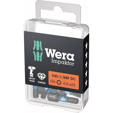 Wera  10x  Bit  840/1  IMP  DC  4  mm  longitud  25  mm  1/4"  C6,3  Impaktor  DC  -  5157604001 (1/5)