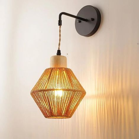 Applique Murale Vintage en Rotin Sans Ampoule – Luminaire Bohème avec Corde de Chanvre Tissée Main, Décoration Salon, Chambre, Couloir (1/5)