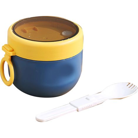 Tasse isotherme grande capacité en acier inoxydable 304 avec couvercle et cuillère, idéale pour les étudiants et les employés de bureau, pour emporter votre porridge. Couleur : bleu nordique. (1/5)