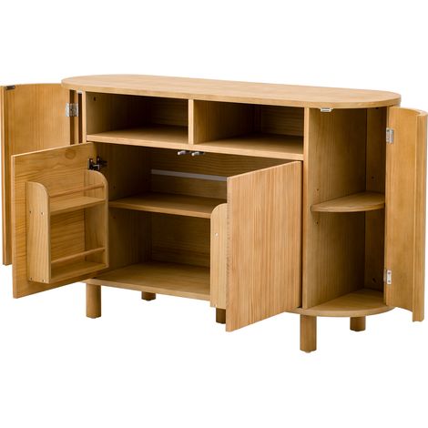 Sideboard mit 2 Türen, Offenem Fach und Verstellbaren Einlegeböden, aus MDF, 120×38×77 cm, Natur (1/5)