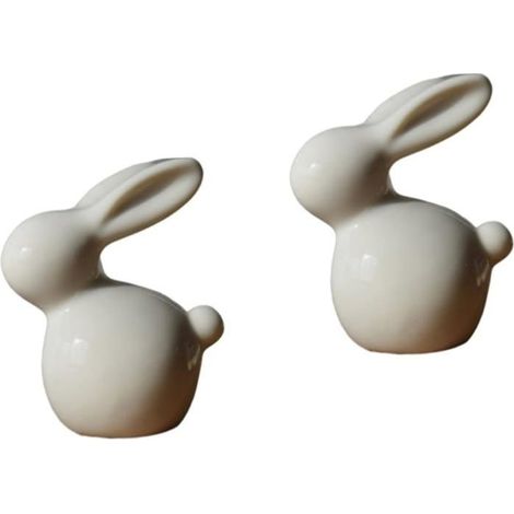 2-teilige Mini-Kaninchen-Keramikfiguren, Tierornamente, geeignet für die Dekoration von Zuhause und Büro (6,5 x 7,3 cm) (1/5)