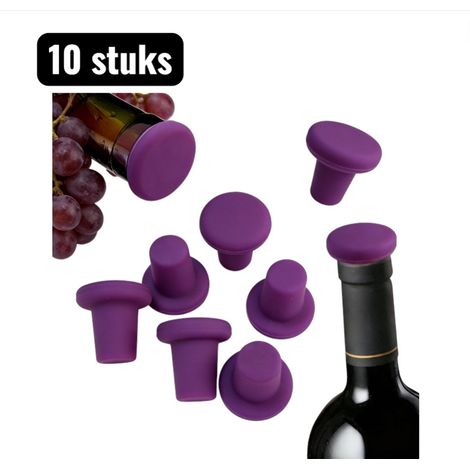 Lot de 10 bouchons à vin en silicone, hermétiques et adaptés aux huiles, vinaigres et boissons gazeuses. Couleur : violet. (1/5)