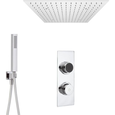 Milano Vis Digital Two Outlet Thermostatic Shower with 500mm Square Ceiling Mounted Recessed Rainfall Shower Head and Hand Shower Handset Kit - Chrome