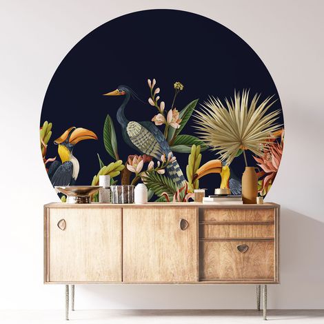 Sticker mural rond / cercle - Oiseaux - Diamètre 30 cm - Adhésif MAT (1/3)