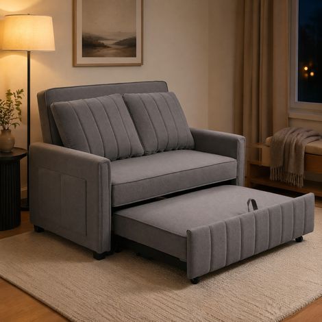 Sofá cama plegable convertible en gris antiguo, respaldo reclinable en 3 posiciones, espuma de alta densidad, 2 cojines y tela, ideal para espacios pequeños CHICFURN (1/5)