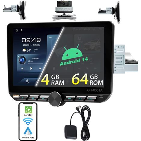 1 DIN Android 14 (4G+64G) Autoradio avec écran (10,1") Compatible avec Wireless Carplay Auto Radio AM/FM RDS Bluetooth Navi GPS WiFi Type-C USB Mirror Link (1/5)