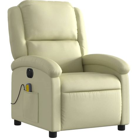 Poltrona relax TV funzione massaggio recliner elettrico in vera pelle crema DEC027143