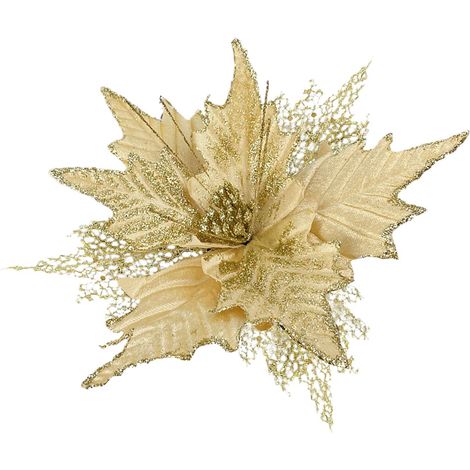 Fleur à Paillettes de Noël, Poinsettia Authentique avec Clips pour Bricolage, Couronne de Noël, Décoration de Fête à Domicile de Vacances (220627LW03-3) (1/5)