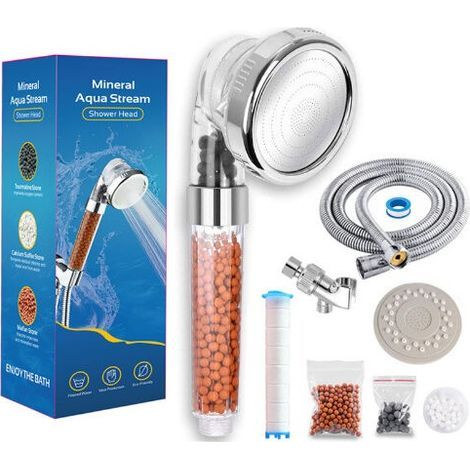 Shower Head, Anti - Scale Shower Head High Pressure Water Saving Three Stage Ionic Filtration System, Replaceable PP Cotton Filtration Unit (1/5)