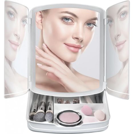 TrAdE Shop Traesio - Specchio Make Up Con Luci Led Cassetti Per Trucco Regolabile Pieghevole 720013 - (1/4)