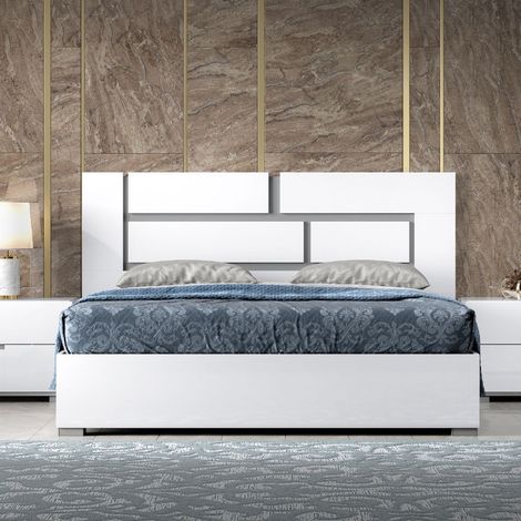 Letto matrimoniale bianco laccato lucido con contenitore L 181 e 218 cm - Athena L. 181 x P. 212 x H. 131 (1/3)