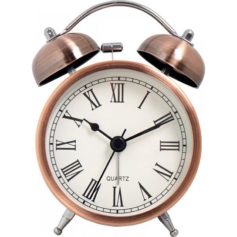 1 Réveil analogique, silencieux à quartz, double cloche, plaqué cuivre, rétroéclairage, piles non incluses (1/5)