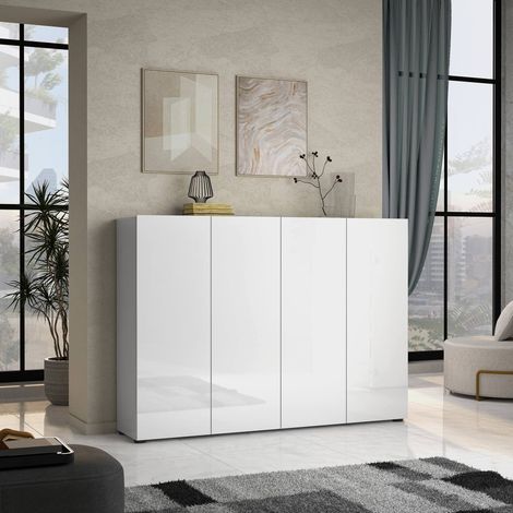 Zapatero Abdul, Mueble Portaescobas 10 Estantes, Hecho en Italia, 34x160x115h cm Blanco Brillante