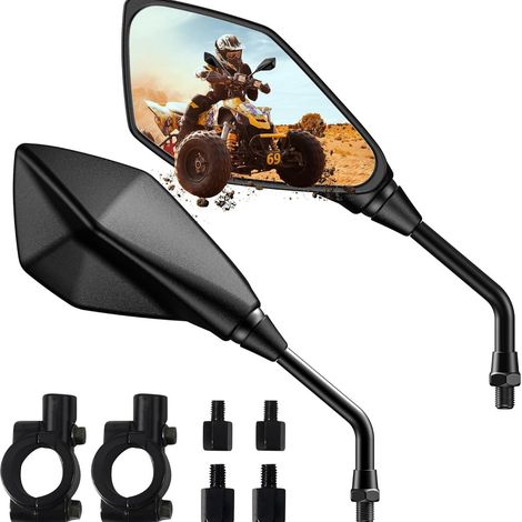 1 Paire Retroviseur Moto Embout de Guidon, Universel Réglable 360° Rétroviseurs Latéraux de Moto avec Boulon M8 et M10, Moto Miroir Compatible (1/4)