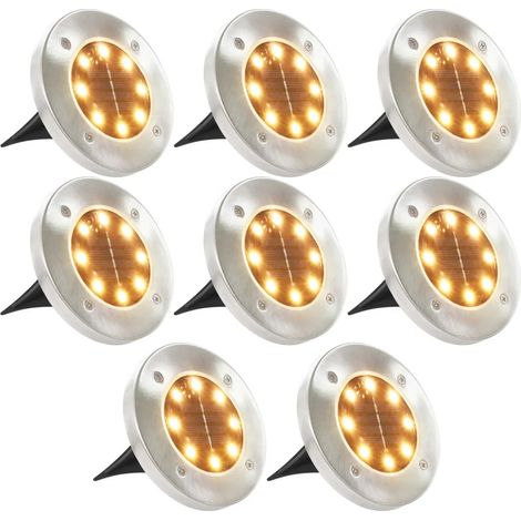 Lot de 8 lampes solaires au sol jardin étanche éclairage automatique 12 x 13 cm en PP noir (1/5)
