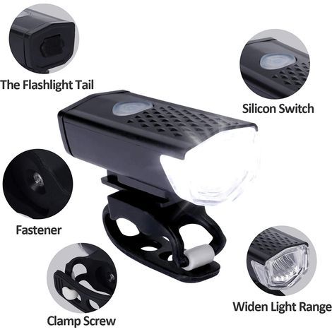 Phare LED Rechargeable USB pour Vélo, Lampe Avant Arrière Étanche - Kit Complet (1/2)