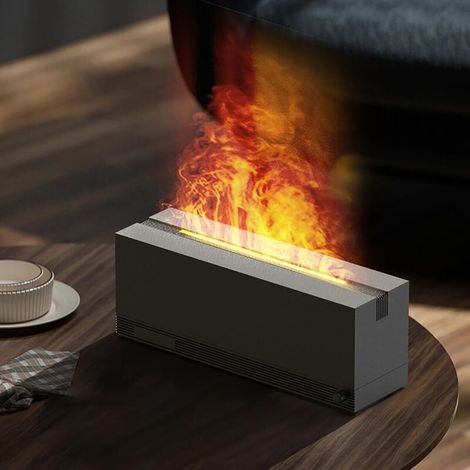 ALLIANDISOrdinateur de bureau Coloré Simulation Flamme Aromathérapie Machine USB Agrandisseur Home Office Atmosphère Lumière Humidificateur,Noir (1/3)