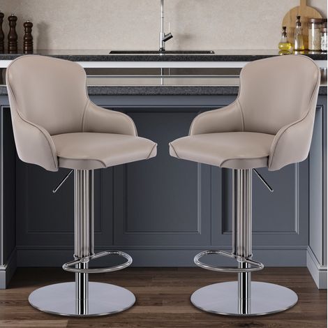Tabouret de bar réglable pivotant avec dossier, cuir Nappa gris et acier inoxydable (1/5)
