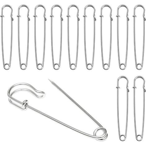 Lot de 15 épingles à nourrice extra larges de 10 cm en acier inoxydable - Épingles à nourrice robustes pour l'artisanat, la couture, les vêtements, le cuir, la toile, les couvertures (1/5)