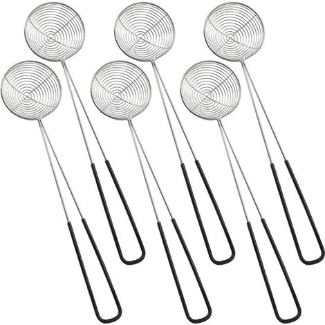 Colino per fonduta, colino in acciaio inox a 6 pezzi, scolapasta, scolapasta per pasta, scolapasta con manico, mini scolapasta, colino a ragno, utensile da cucina, mestolo rotondo forato per zuppa, ec (1/5)