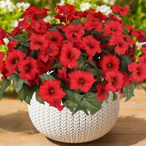 Fleurs artificielles d'extérieur - Pétunias artificiels (décoration printemps/été) : plantes en soie réalistes et résistantes aux UV (1/5)