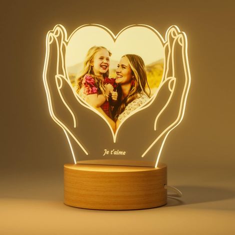 Luce notturna a forma di cuore, cornice portafoto personalizzata con foto illuminata, idea regalo per mamma, moglie, coppia, decorazione per la camera da letto, Festa della mamma, San Valentino, Natal (1/5)