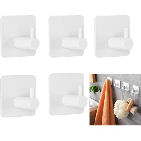 Ganci portasciugamani da parete in acciaio inox impermeabile con fissaggio adesivo, per riporre ordinatamente asciugamani in bagno, camera da letto e cucina - Bianco (1/5)