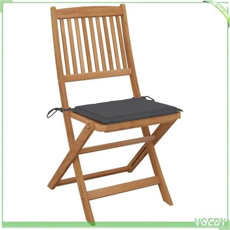 Chaise pliante - FAFEICY - 3064671 - Bois d'acacia massif - Coussins anthracite - Lot de 4 (1/5)