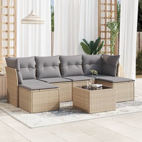 Set sofás de jardín 7 piezas y cojines ratán sintético beige vidaXL (1/3)