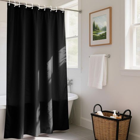 1 Rideau de douche,240x200 cm,Polyester imperméable,Anti moisissure,Noir,Salle de bain