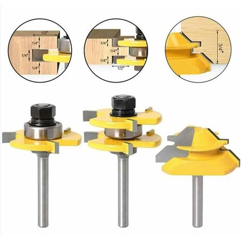 Fresa de inglete con bloqueo de 45 grados + fresa de lengüeta + fresa de ranurado, fresa para fresadora de carpintería para herramientas de carpintería (1/4'' (6,35 mm)) (1/5)