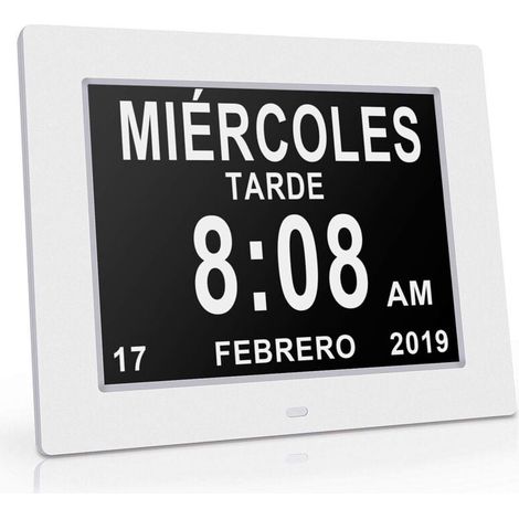Non-Abbreviated Auto-Dimming Clock, 8" Inch LCD Digital Clock, Auto-Dimming Calendar, 8 Languages, HD Display, Reminder (1/4)