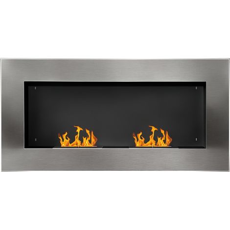 Camino a Bioetanolo da Parete Realizzato in Acciaio Inox con 2 Bruciatori 0.9LT 110 x 54 x 14cm