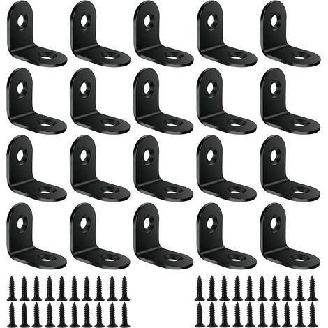 20 Pcs Support à Angle Droit Équerres de Fixation Forme de L à 90 Degrés Acier Inoxydable 20  20  16 mm Avec Vis - Noir (1/5)
