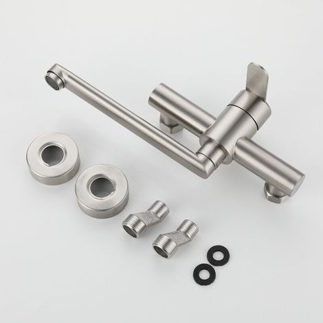 Robinet mural cuisine inox 304 – Pivotant 360° pour évier double bac – Mousseur anti-éclaboussures – Économie d'eau jusqu'à 30% (1/3)