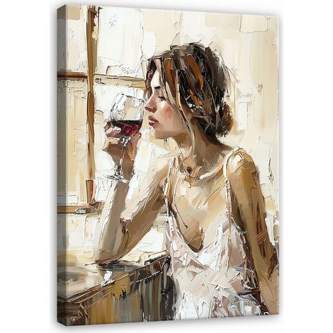 tableau femme visage vin comme peint sur toile Murale pour chambre 120x80 (1/3)