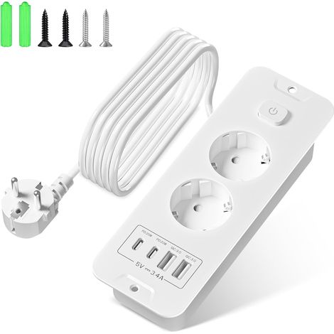 Prise Encastrable 6 En 1 - 2 Prises Secteur Et 4 Ports USB - Avec Interrupteur - Pour Cuisine Et Bureau (1/5)