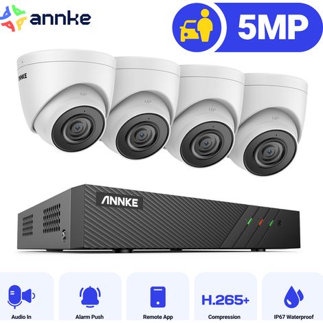 ANNKE 5MP 8CH PoE Security System 4 Turret Cameras Built-in Mic  CCTV Video Surveillance - NO HDD (1/5)