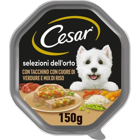 Cesar Selezioni dell'orto Cibo per Cane con Tacchino, con cuore di verdure e mix di riso 150 g - 14 Vaschette (1/5)