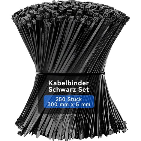 Lot de 250 serre-câbles noirs refermables 300 mm x 5 mm, en nylon résistant aux UV (1/5)
