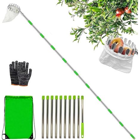 400cm Ramasse Fruit INOX,Cueille Fruit Con Perche,Cueille Cerise Cueilleur Fruits Amovible,Cueille Pomme,Cueille Fruit,Outil Cueillette Jardin,Cueille-Fruits avec Sac,Ramasse Pomme (1/5)