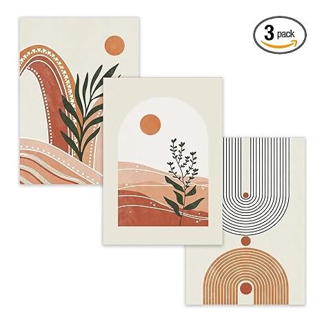 Abstract Botanical Wall Art Geometric Plant Wall Decoration Wall Posters Sage Green and Orange for Bedroom, Living Room, Bathroom, 15 x 20 cm Without Frame (1/5)