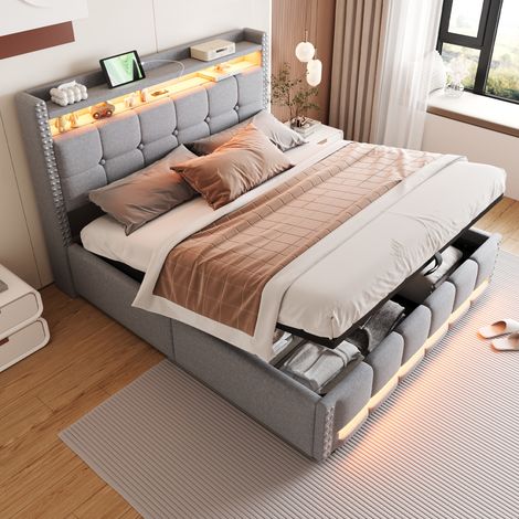 Bett Doppelbett Stauraum 160x200 Polsterbett OKMYHOME (1/5)